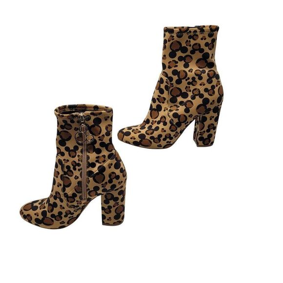 Disney X Aldo Step In Magic Leopard Chunky Heel Sock Bootie 6 Brown Mickey Boots - Picture 9 of 13